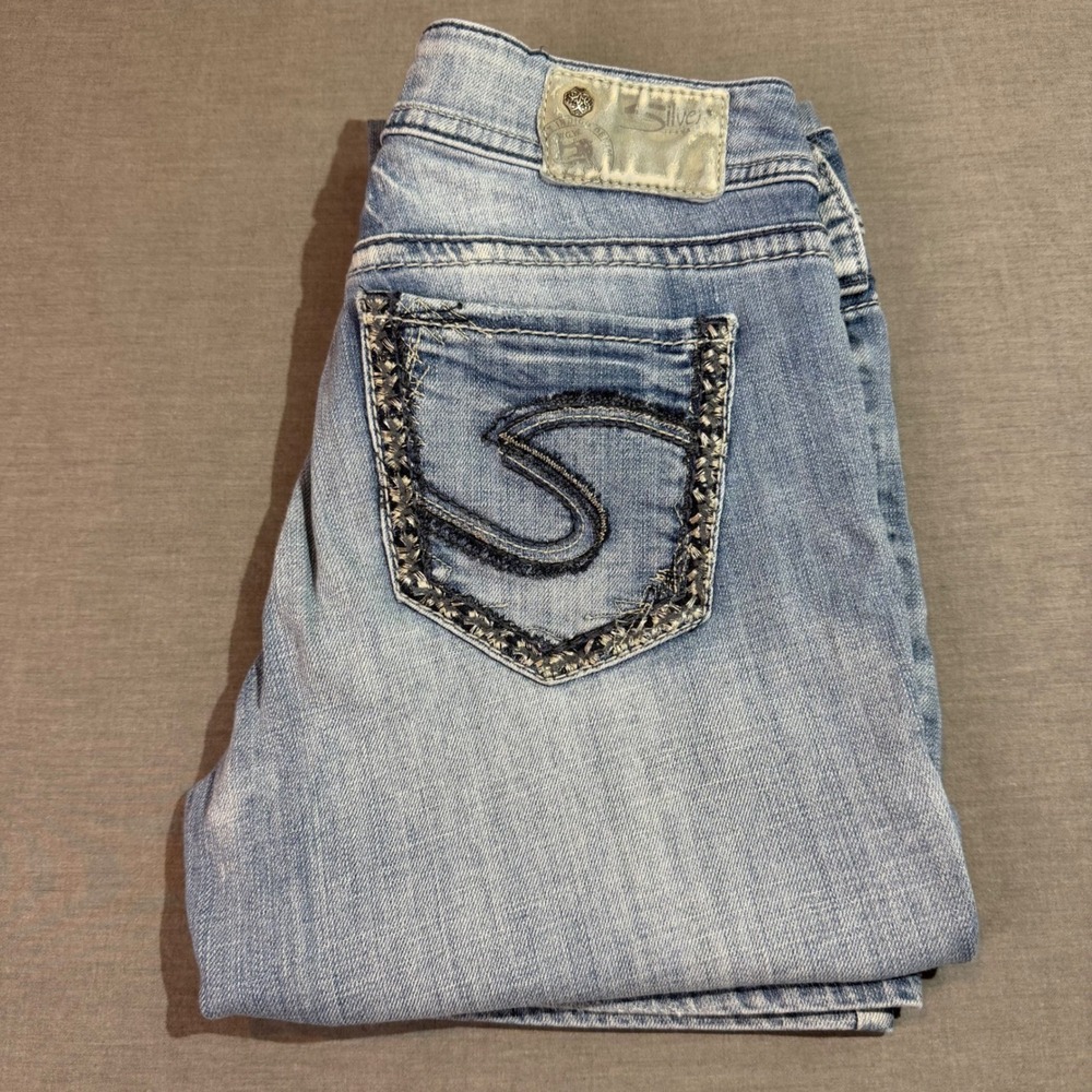 Silver Jeans Suki Slim Boot Women 27x33 Light Blue Excellent Stretch Embroidered